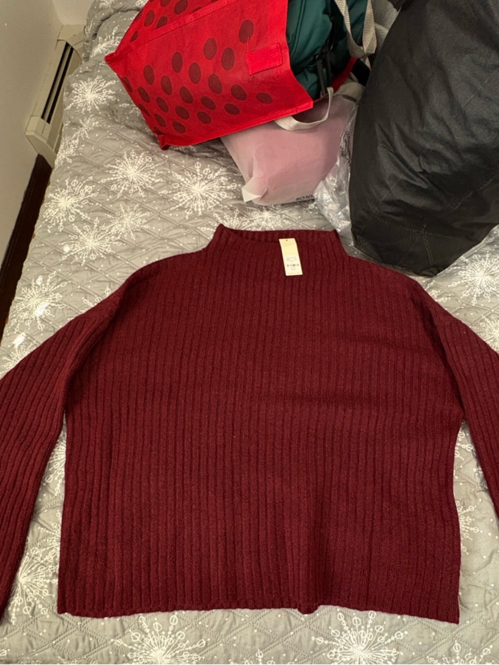 Francesca's Collections Ribbed Cowl/Turtleneck Sweater - Burgundy